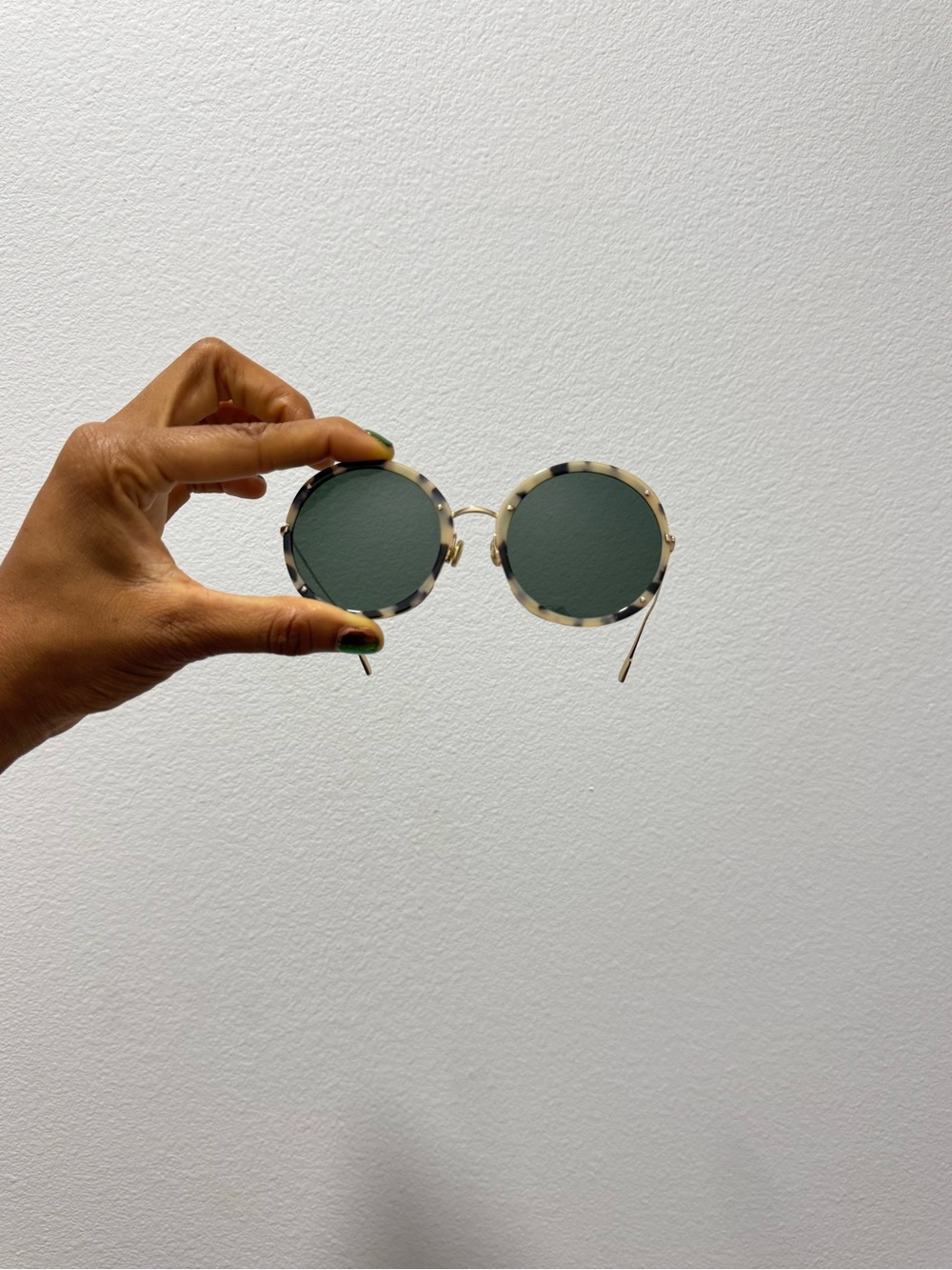Dior Round Tortoiseshell Frame Sunglasses with Green Lenses